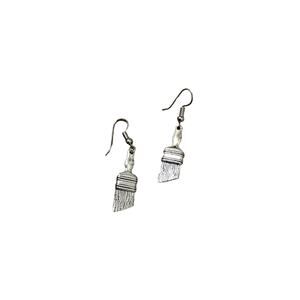 Retro Silver Tone Artist Paintbrush Novelty Dangle Earrings